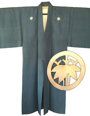 Antique kimono samourai Sasa Montsuki soie bleu homme