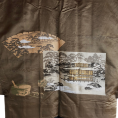 Antique haori samourai Ginkakuji Kinkakuji Sumitate Yotsume Montsuki soie noire homme