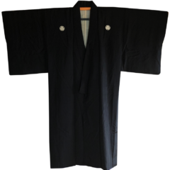 Antique Kimono japonais samourai soie noire Maruni Katabami Montsuki homme