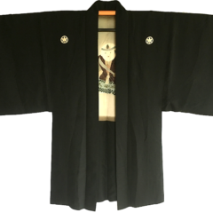 Antique Haori Nô no Mai Kodomo Samourai Montsuki soie noire homme “Made in Japan”