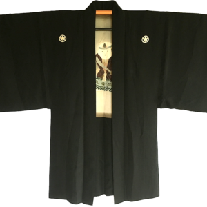 Antique Haori Nô no Mai Kodomo Samourai Montsuki soie noire homme “Made in Japan”