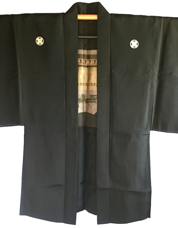 Antique Haori Samourai soie noire Yama no Jinja Takano Hane Montsuki homme "Made in Japan"