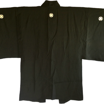 Antique Haori samourai soie noire Takano Hane Montsuki d'été homme 1