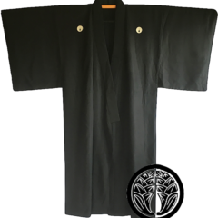 Antique kimono japonais samourai Maruni Dakimyoga montsuki soie noire homme