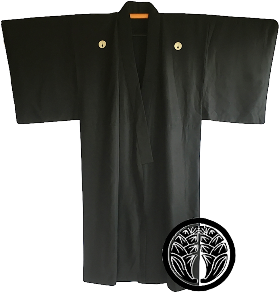Antique kimono japonais samourai Maruni Dakimyoga montsuki soie noire homme