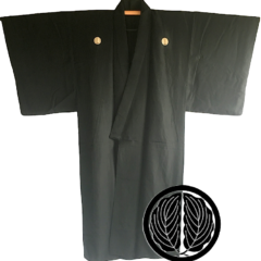 Antique kimono japonais samourai soie noire Maruni Dakigashiwa Montsuki homme