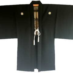 Antique Haori samourai soie noire Kumano Jinja Maruni TakanoHane Montsuki homme