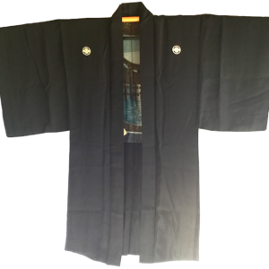 Luxe antique Haori samourai soie noire Maruni Mokkou Montsuki Torii Miyajima homme