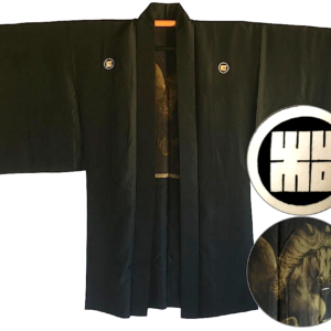 Luxe Antique haori samourai soie noire Rin montsuki Kuro Uma L’étalon noir homme