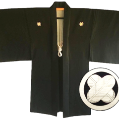 Antique veste kimono Haori samourai soie noire Takano Hane Montsuki Iaido Kenjutsu homme « Made in Japan »