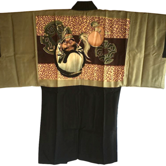 Antique haori samourai sore noire Zen Daruma 3