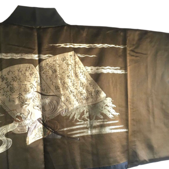 Luxe Antique Kimono Haori soie noire Maruni Chigai Ha Montsuki Noh Okina Nomen 3