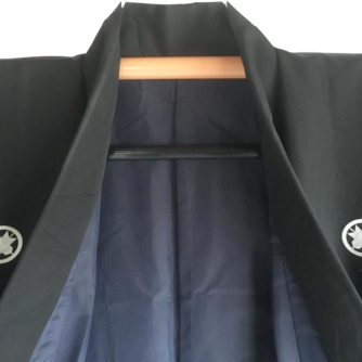 Antique kimono japonais samourai soie noire Maruni Chigai Ya Montsuki homme "Made in Japan"