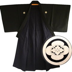 Antique kimono traditionnel japonais samourai soie noire Nobunaga Mokkou Montsuki homme