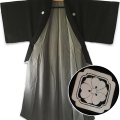 Antique kimono traditionnel japonais soie noire Kamon KenKatabami homme « Made in Japan »