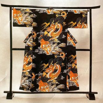 Kimono japonais Ryu Tora Dragon VS Tigre coton noir homme1