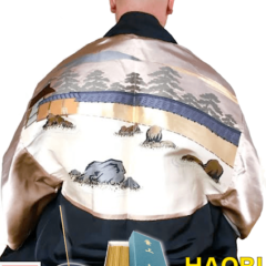Luxe Antique Haori soie noire Jardin Japonais Zen Ryoanji Kyoto homme