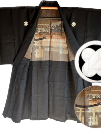 Luxe Antique Haori  japonais soie noire TakanoHane Montsuki Torii Miyajima homme