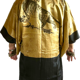 Luxe Antique haori soie noire KenKatabami Montsuki Tora Oeil du tigre homme3