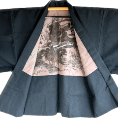 Antique Haori Tsumugi soie bleu indigo Yama no Mura Kurashi homme