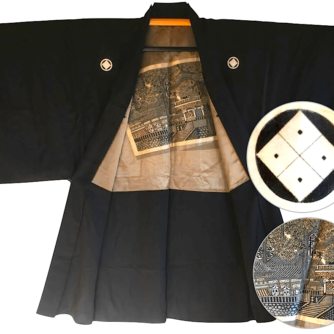 antique haori japonais soie noire sumitate yotsume montsuki toshogu yomeimon nikko homme 1