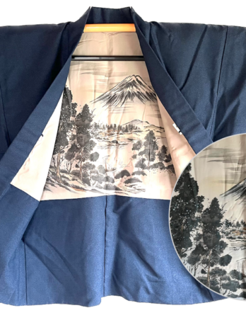 Haori homme Antique Soie bleu Tsumugi - FujiSan no Keshiki