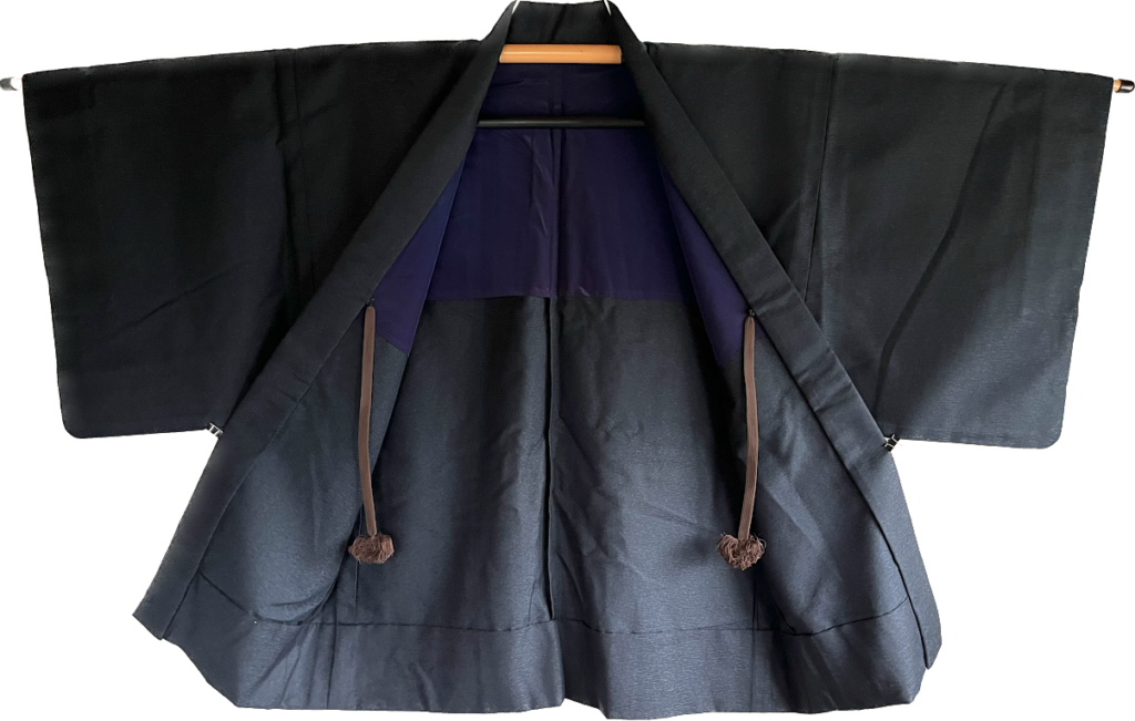 Antique Haori soie bleu nuit Tsumugi homme