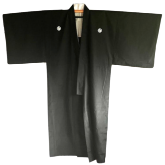 Antique kimono japonais traditionnel soie noire Umebachi Montsuki homme 02