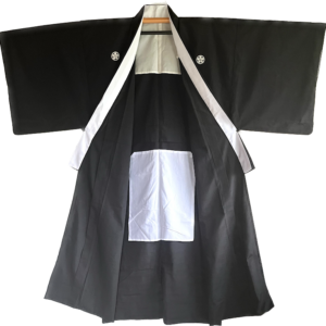 Antique kimono japonais traditionnel soie noire Umebachi Montsuki homme