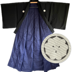 Antique kimono traditionnel japonais soie noire Kenkatabami Montsuki homme 003