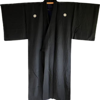 Antique kimono traditionnel japonais soie noire Kenkatabami Montsuki homme2