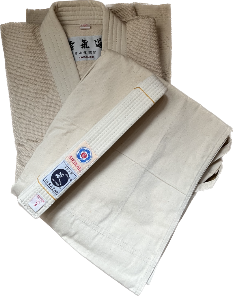 Set Aikidogi coton écru simple épaisseur Aikikai taille 3 Tozando