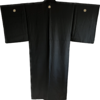 Antique kimono traditionnel japonais samourai soie noire Tachibana Montsuki homme1