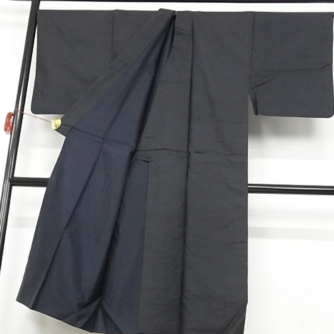 Antique kimono japonais homme - Soie noire Tsumugi -Points Bleu marine.5