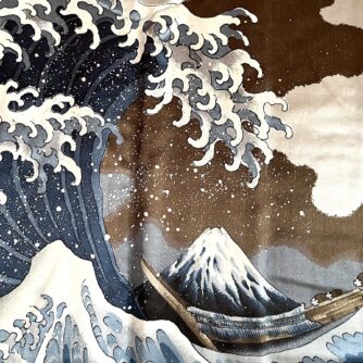Antique Haori soie Tsumugi La vague japonaise Nami Hokusai1