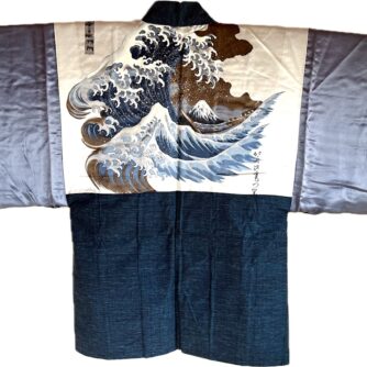 Antique Haori soie Tsumugi La vague japonaise Nami Hokusai11
