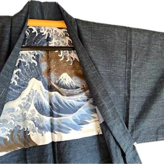 Antique-Haori-soie-Tsumugi-La-vague-japonaise-Nami-Hokusai13