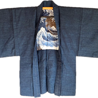 Antique Haori soie Tsumugi La vague japonaise Nami Hokusai15