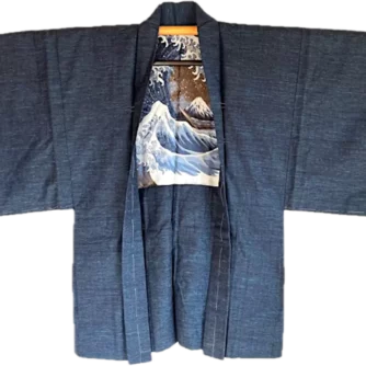 Antique-Haori-soie-Tsumugi-La-vague-japonaise-Nami-Hokusai15