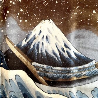 Antique Haori soie Tsumugi La vague japonaise Nami Hokusai2
