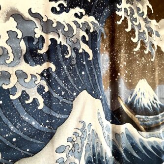 Antique Haori soie Tsumugi La vague japonaise Nami Hokusai3