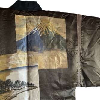 Haori japonais homme soie noire Kiri Montsuki - Vue du mont Fuji 5