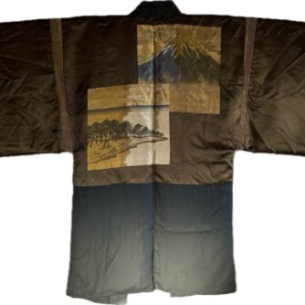 Haori japonais homme soie noire Kiri Montsuki - Vue du mont Fuji 6