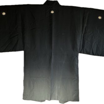 Haori japonais homme soie noire Kiri Montsuki - Vue du mont Fuji 9