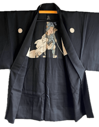 Antique Haori Homme soie Noire Kenkatabami Montsuki - SEPPUKU