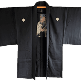 Antique Haori Homme soie Noire Kenkatabami Montsuki - SEPPUKU2