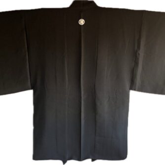 Haori japonais homme antique soie noire TakanoHane Montsuki - Tora -KyotoBudoShop4