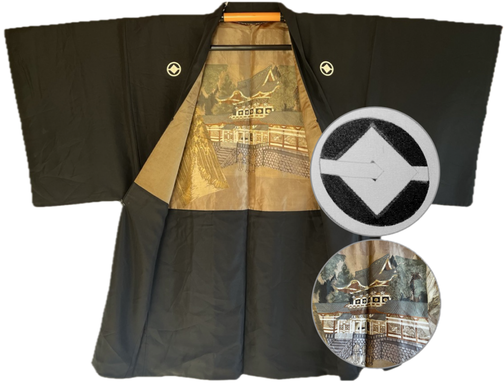 Haori Japonais Homme Antique en Soie Noire Montsuki - Toshogu Nikko Japon