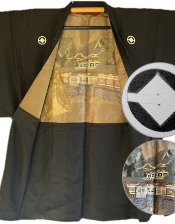 Haori Japonais Homme Antique en Soie Noire Montsuki - Toshogu Nikko Japon