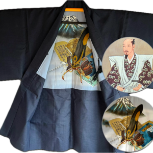 Haori Japonais homme  Soie bleu Kabuto du Samouraï Katō Kiyomasa